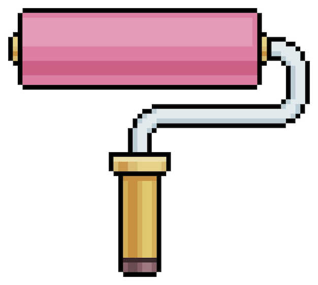 Pixel art roller brush vector icon for 8bit game on white background