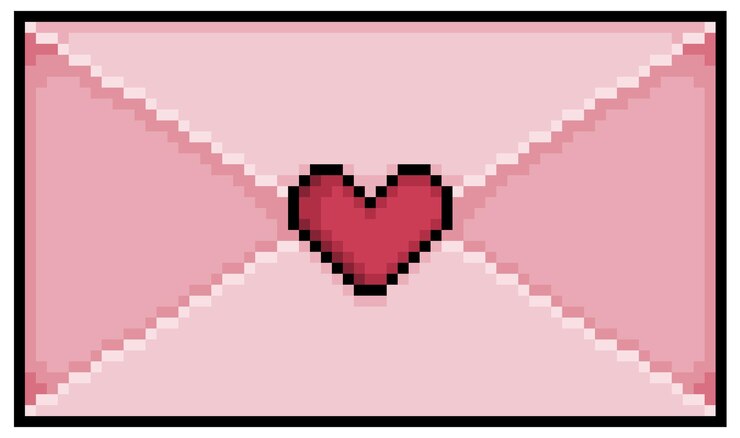 Vector pixel art romantic letter valentines day vector icon for 8bit game on white background