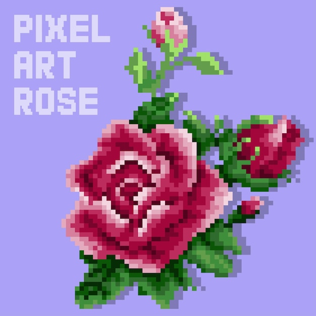 Vector pixel art rose flower illustration