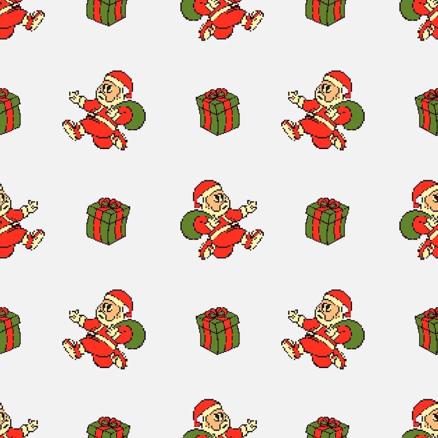 Vettore pixel art di babbo natale cartone animato retro modello senza cuciture