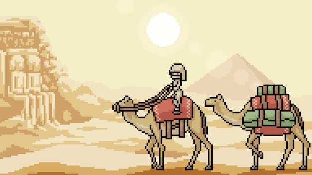 Pixel art scena viaggio nel deserto