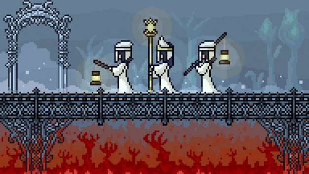  pixel art scene hell bridge