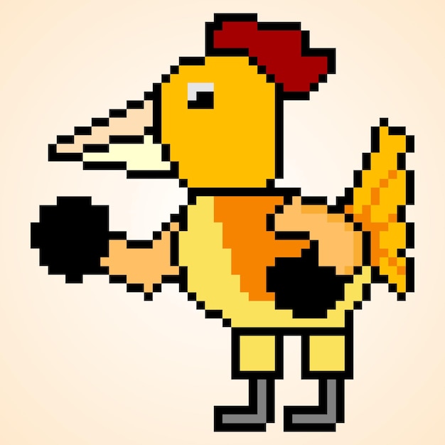 Pixel art schattig boxer haan karakter