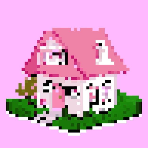 Pixel Art Schattig roze huis