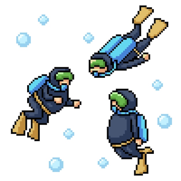 Vector pixel art scuba dive holiday