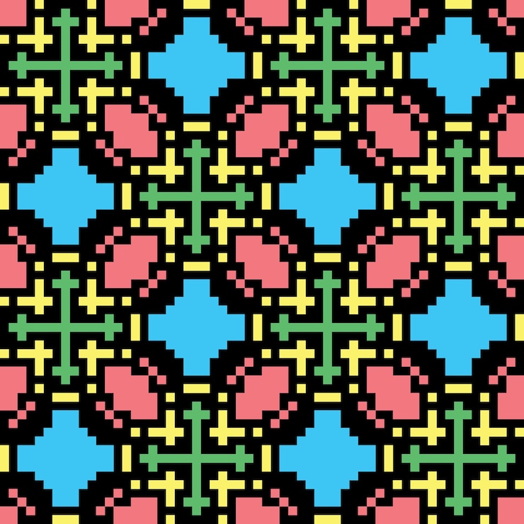 Vector pixel art seamless abstract pattern vintage aesthetics retro sprite design