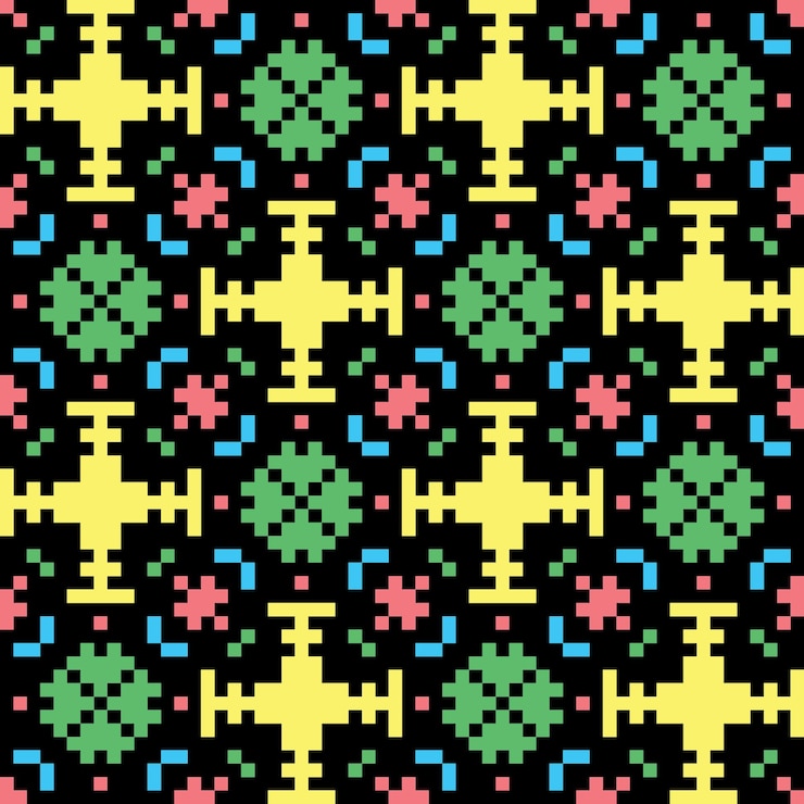 Vector pixel art seamless abstract pattern vintage aesthetics retro sprite design