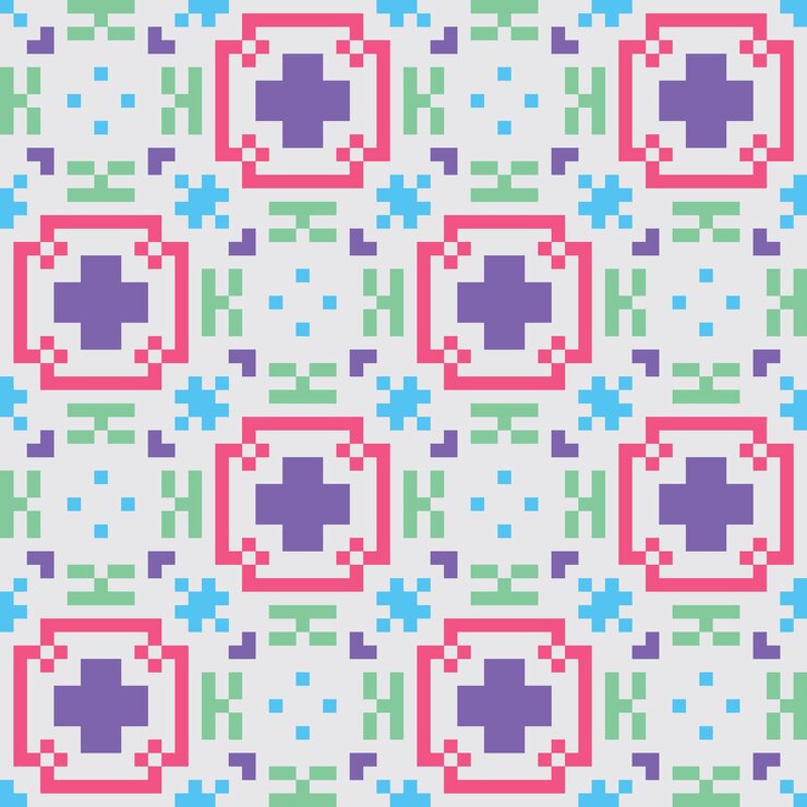Vector pixel art seamless abstract pattern vintage aesthetics retro sprite design