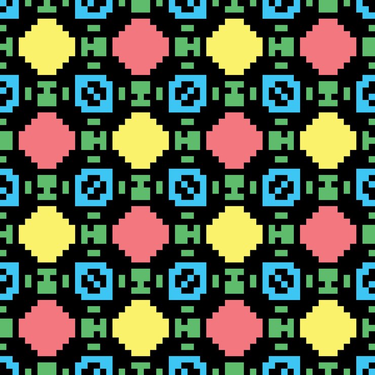 Vector pixel art seamless abstract pattern vintage aesthetics retro sprite design