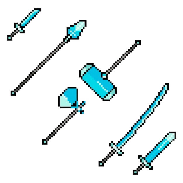 pixel art set game weapon retro vector