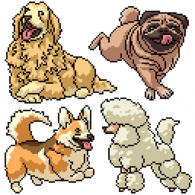 Pixel art set geïsoleerd honden huisdier