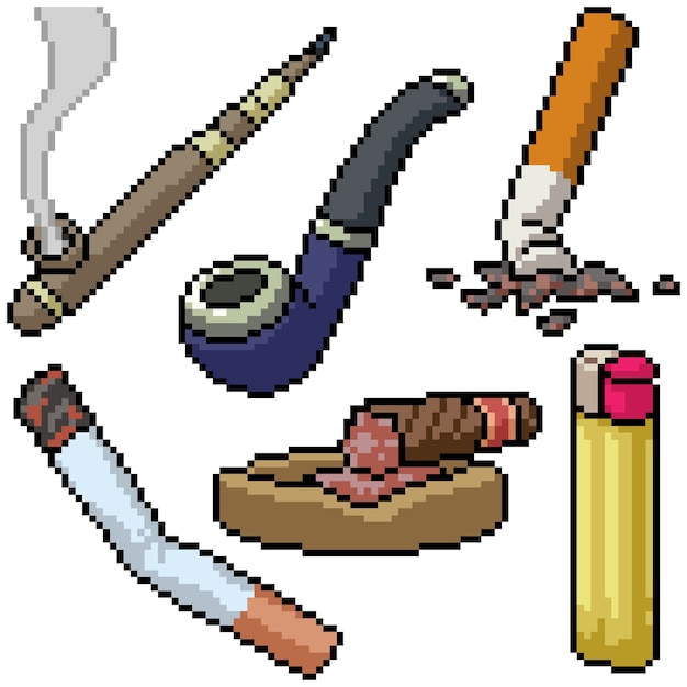 Pixel art set geïsoleerde rookpijp