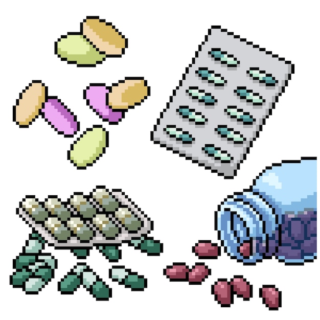 Pixel art set geïsoleerde ziekenhuispil