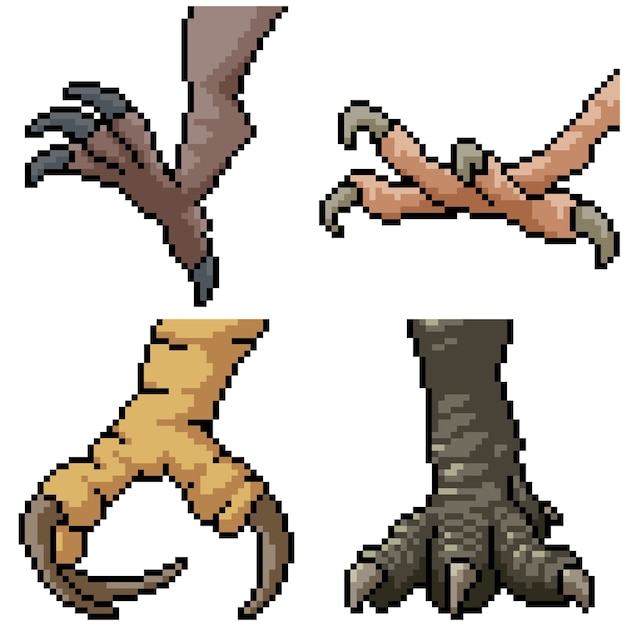 Pixel art set isolated animal claw