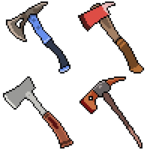 Pixel art set strumento ascia isolato