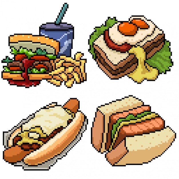 Pixel art set isolated bakery sandwich meal