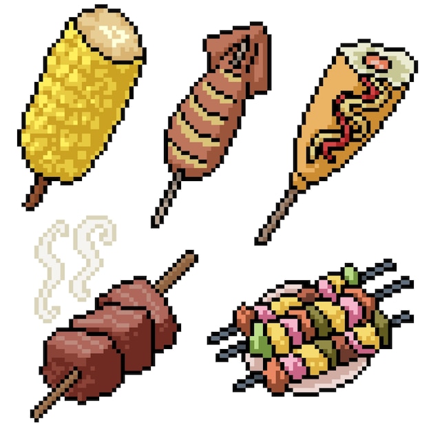 Pixel art set isolated barbeque party