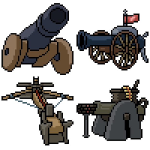 Pixel art set isolato cannone torretta