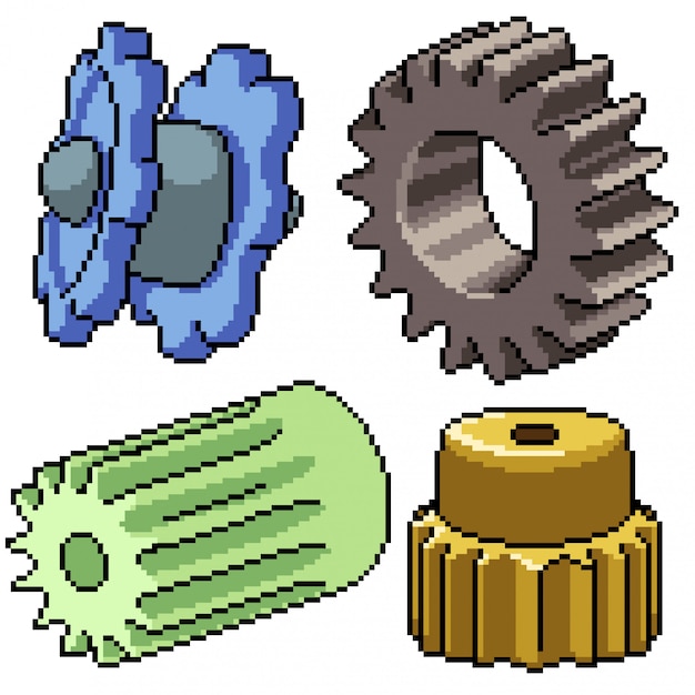 Pixel art set isolated cog gear