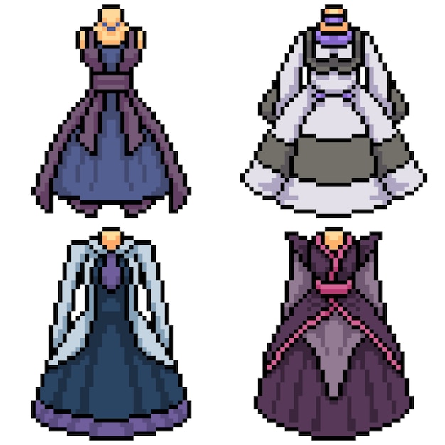 Pixel art set isolated fancy dress