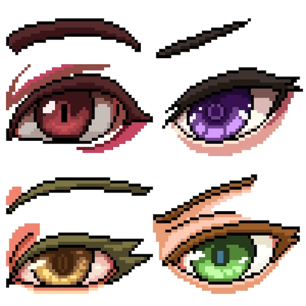 Pixel art set isolated female eye