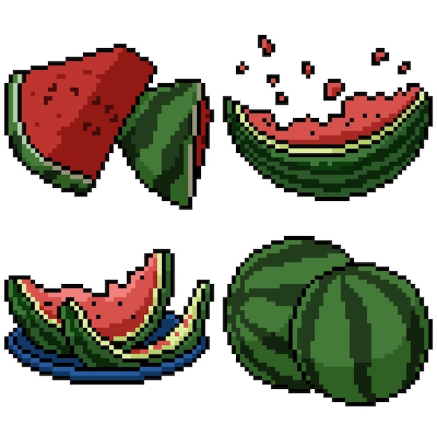 Pixel art set isolated sweet watermelon