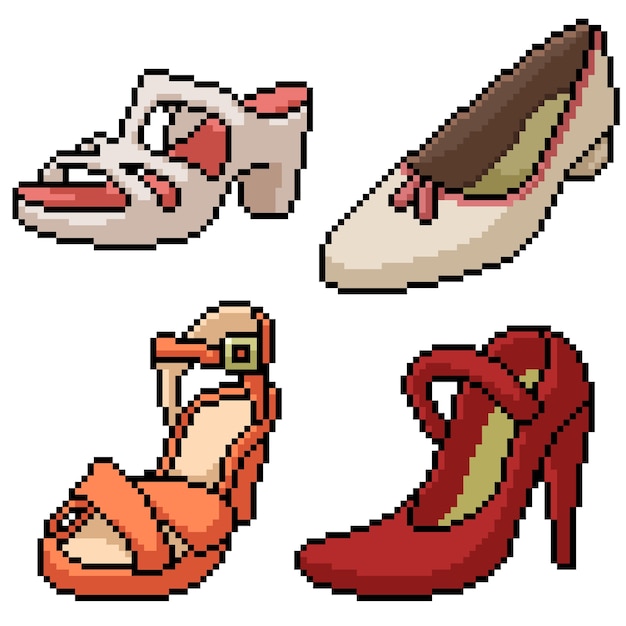 Pixel art set scarpa donna isolata