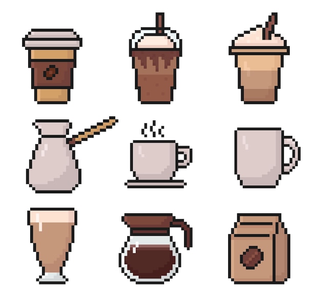 pixel art set van iconen vintage 8 bit 80's 90's game style computer arcade game items