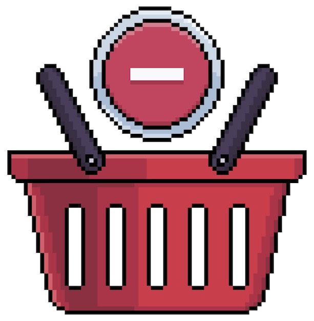 Pixel art shopping basket with delete and withdraw icon vector icon for 8bit game