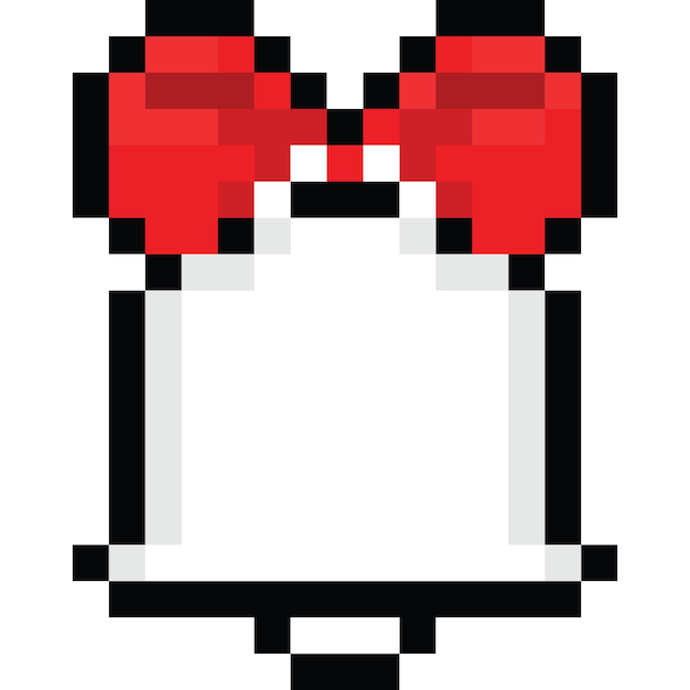Pixel art silver bell with red ribbon icon 4