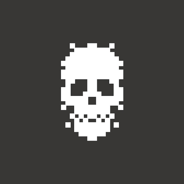 Pixel art skull logo design vector icon illustration on black background Game old style