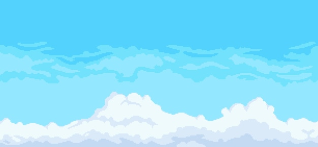 Pixel art sky background with clouds cloudy blue sky vector for 8bit game on white background