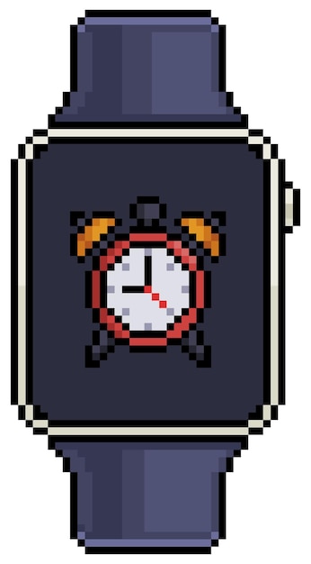 Умные часы Pixel Art с векторной иконкой будильника для 8-битной игры на белом фоне