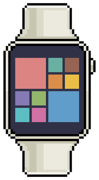 Пиксель арт умные часы Наручные часы вектор значок для 8-битной игры на белом фоне