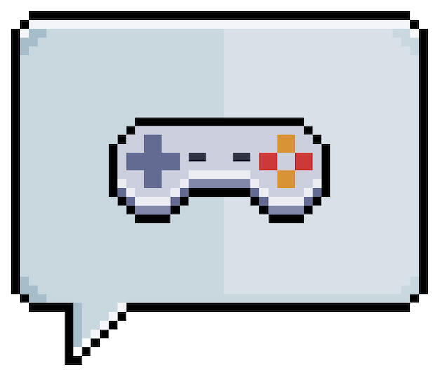 Pixel art speech bubble with video game controller joystick icon vector icon for 8bit game