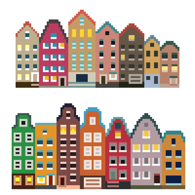 Pixel art stadsbouwmuur