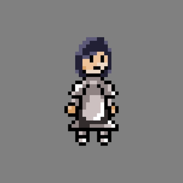 pixel art style, old videogames style, retro style 18 bit female knight with black hair use armor