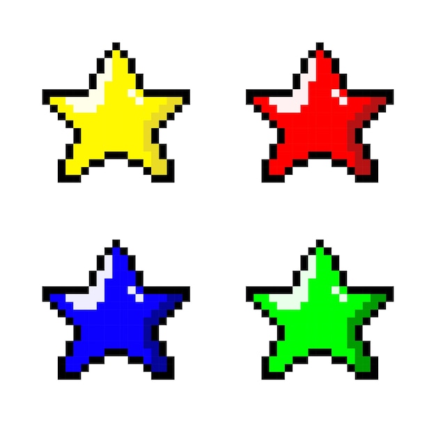 Vettore pixel art stile giallo blu stella verde star pixel art
