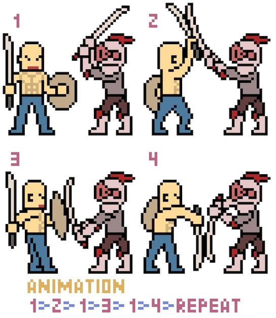 pixel art sword fight animation isolated