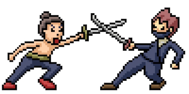 Duello di combattimento con la spada in pixel art