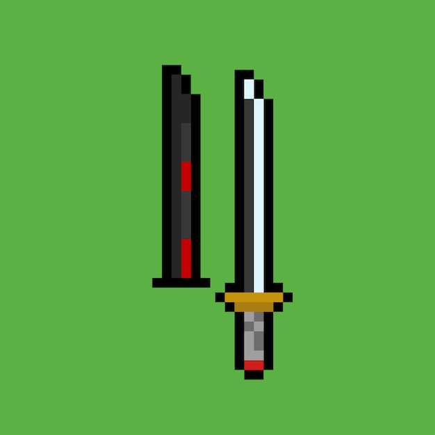 Vector pixel art of sword with scabbard