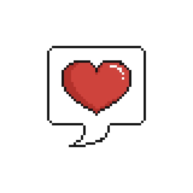 Pixel art symbol of message with heart on a white background