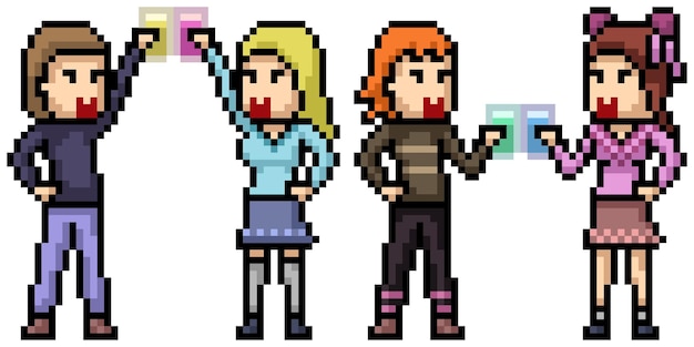 Pixel art of teenager couple party