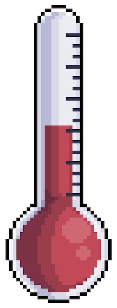 白い背景の上の8ビットゲームのピクセルアート温度温度計ベクトルアイコン
