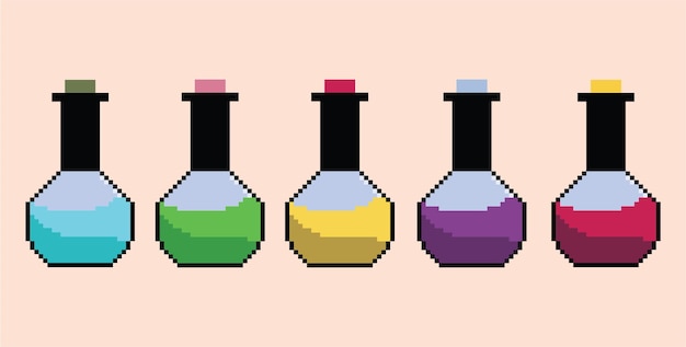 Provetta pixel art, scienza set di pixel per vetreria da laboratorio.