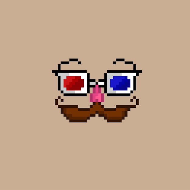 Pixel art of three dimension glasses with moustache