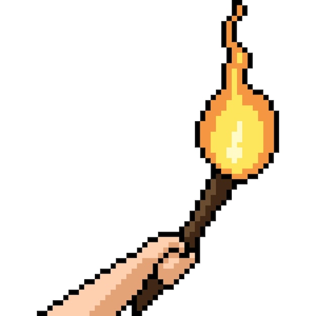 Vector pixel art of torch fire rise