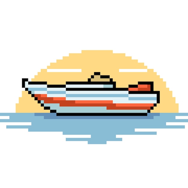 Vector pixel art van kleine boot zee