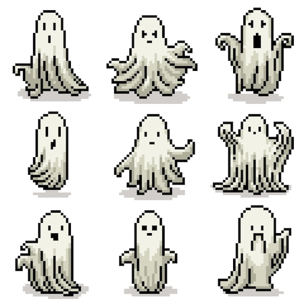 Vector pixel art various blanket ghosts