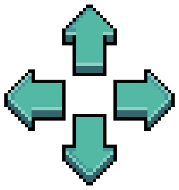 Pixel art video game direction arrow button, direction key vector icon for 8bit game